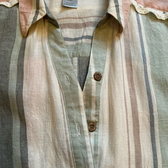 Multiples- Linen Blend Striped Button Down Shirt- Small - Picture 5 of 9